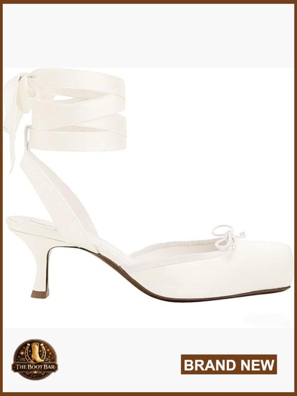 Lace Up Kitten Heel Ballet Pumps Square Toe Slingback Satin Bow Dressy Party